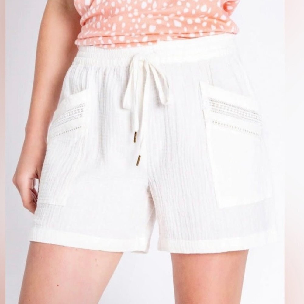 NWT PJ Salvage Gauzin Around White 100% Cotton Soft PJ Short Size Large
